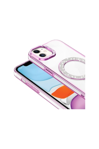 Teleplus Apple Uyumlu iPhone 11 Kılıf Karetta Diamod Taş Desenli Magsafeli Kapak