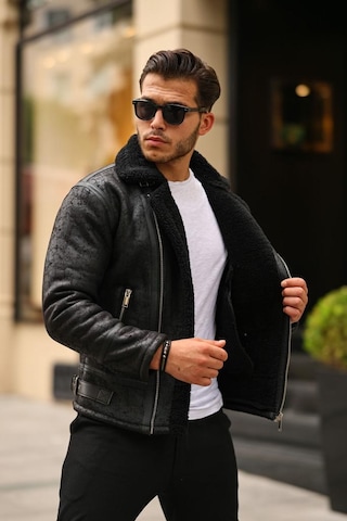 Mero Life Napa Deri İçi Full Kürklü Yüksek Kalite Slim Fit Erkek Mont - Siyah
