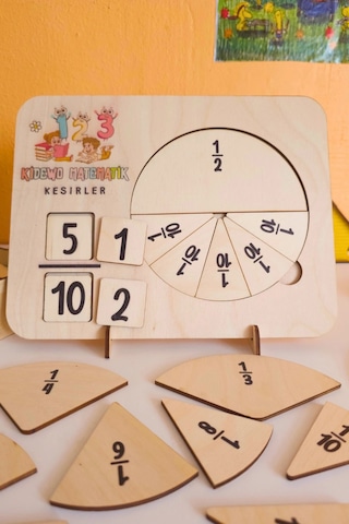 İlkokul Matematik Eğitici Kesir Daireleri Ahşap Oyuncak Etkinlik Seti Kolay Öğrenme Bölme Bultak