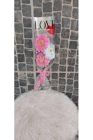 Solmayan Çiçek Gerbera - Özel Gün Çiçek- Yapaydır - Şönil Çiçek Beyaz - pembe