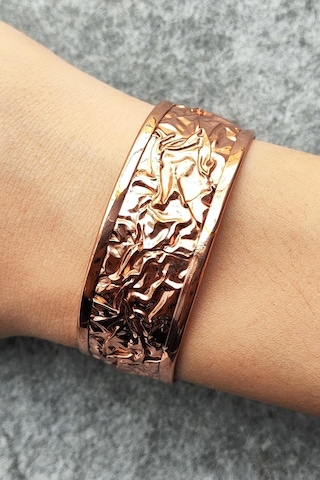 Bakır Renk Rölyef Desen Şekilli El Yapımı Ayarlanabilir Bakır Bileklik Çok Renkli