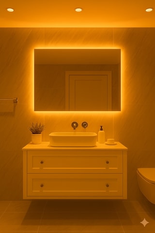 Digital Hayat Sarı Amber Led Işıklı Dikdörtgen Ayna Dekoratif Banyo Makyaj Aynası Yatay Ve Dikey Kullanım Koyu Sarı
