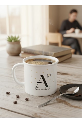 Porselen Kupa Harfli 250 Ml Beyaz