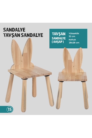 Woodnjoy Joykidstoy Doğal Ahşap Çocuk Sandalye Tavşan Ahşap