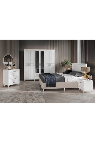Gözde 6 Kapaklı Komple Mdf Beyaz Yatak Odası