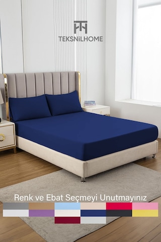 Ranforce Lacivert Pamuklu Tek / Çift Kişilik Battal Tam Kenar Lastikli Çarşaf 14 Renk Fıtted Lacivert