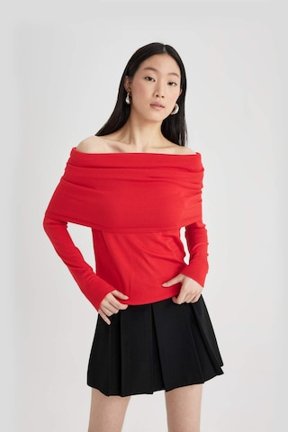DeFacto Fitted Açık Omuz Triko Kırmızı Kazak D0049AX24SPRD227 Kırmızı