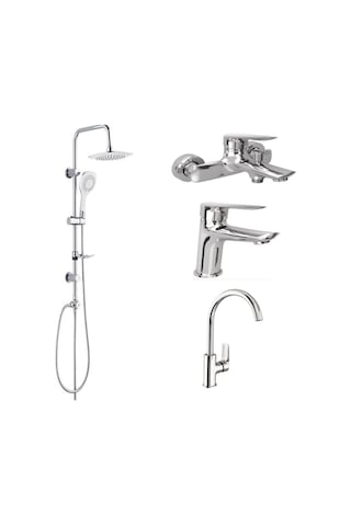 Tandem Banyo Lavabo Mutfak Bataryası Ve 53270 Tepe Duş Seti Gri