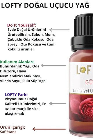 Lofty Gül Uçucu Yağ Buhurdanlık Esansı Oda Kokusu 30 ML