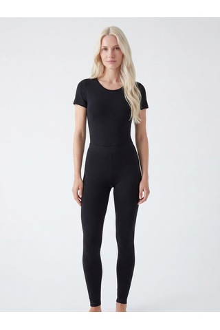 Noux Pamuk Viskon Basic Esnek Bisiklet Yaka Body Siyah