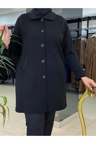 Çelik Örgü Düğmeli Yakalı Hırka Siyah