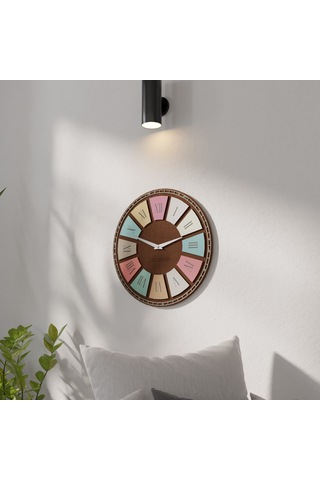 Dekoratif Çift Kat Kavak Ahşaplı Duvar Saati Kahverengi