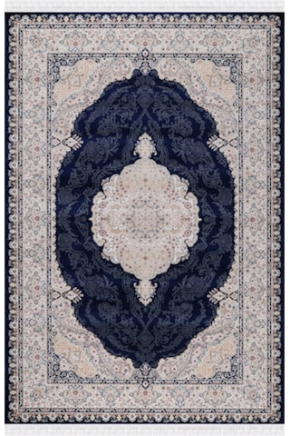 Royal Heritage Exclusive: Sanat Eseri Dokusunda Lacivert Madalyon Salon Halısı