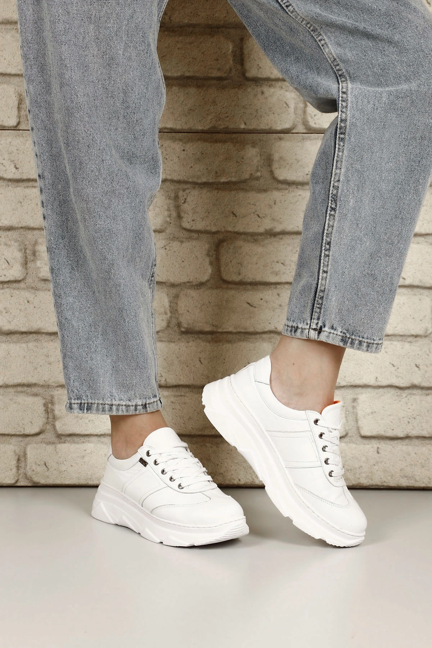 Gönderi(R) Gönderi R Kadın Beyaz Dolgu Taban Bağcıklı Hakiki Deri Sneaker Dyza13424186 Beyaz