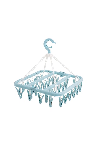 Skycity 32 Klipsli Plastik Çamaşır Asma Aleti - 360 Derece Döner, Rüzgar Dayanıklı Kanca, Bebek Çamaşırları, Çoraplar İçin Mavi Mavi