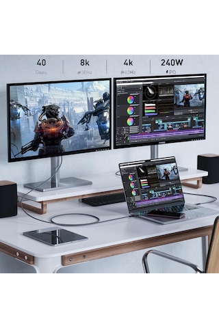Thunderbolt 4 To Usb 4 Apple Uyumlu MacBook 240watt Hızlı Şarj 6k Görüntü Akta