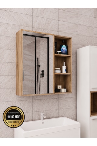 Dalin Tek Kapak Aynalı Banyo Dolabı Mdf Açık Ceviz
