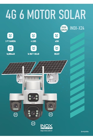 İnox X24 6 Motorlu 4 Kameralı 4g Solar Kamera Aov 7/24 Kayıt