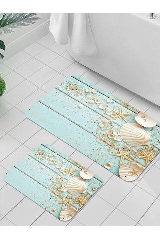 Dijital Baskılı Yıkanabilir Kaymaz Taban 2li Banyo Halısı Paspas Klozet Takımı 5099b