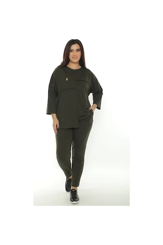 Lady Majestic Cotton 1. Kalite Büyük Beden Özel Tasarım Eşofman Takımı Haki
