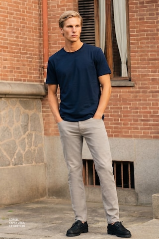 AC&Co / Altınyıldız Classics 360 Derece Her Yöne Esneyen Slim Fit Dar Kesim Diyagonal Desenli Erkek Pantolon Gri