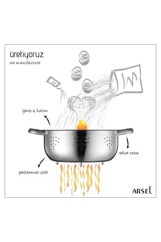 Paslanmaz Çelik 304 Kalite Makarna Süzgeci 24cm Ayaklı Dayanıklı Premium Kaliteli Gümüş Rengi