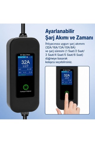 22kw 32a Taşınabilir Tip-2 Ev Şarj Cihazı, 5m Kablo, Üç Fazlı