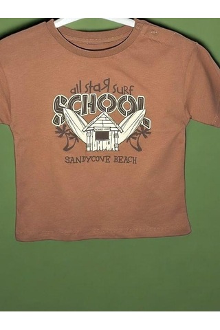 Çikoby Erkek Bebek School Yazılı Pamuklu T-shirt-15709 Kahverengi