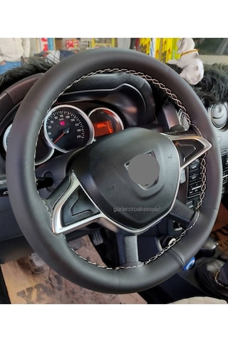 Dacia Duster Uyumlu Direksiyon Kılıfı Dikmeli Gri Ipli 38 11cm
