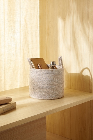 Ocean Home Textile Bej Kırçıllı Pamuklu Halat Sepet 26 x 22 cm