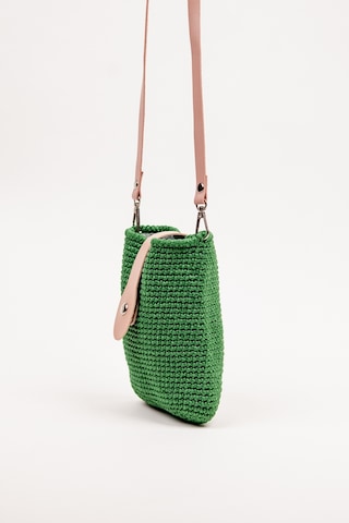 Fabric Craft Bag Çapraz Askılı Kadın Omuz Çantası Floş İplik Örgü Küçük Çanta Yeşil - Pembe