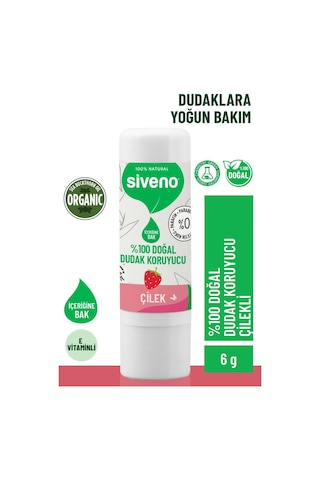 Siveno %100 Doğal Dudak Koruyucu Çilek Bitkisel Lip Balm Dudak Kremi Nemlendirici Parlatıcı Onarıcı 6 G