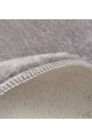 My Evilla Modern Dekoratif Halı Jel Kaymaz Taban Peluş Puffy Yuvarlak Gri