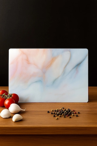 25x35 Büyük Boy Cam Kesme Tahtası Antibakteriyel, Oval Kenar, Pembe Sunum & Mutfak Kullanımı Pembe