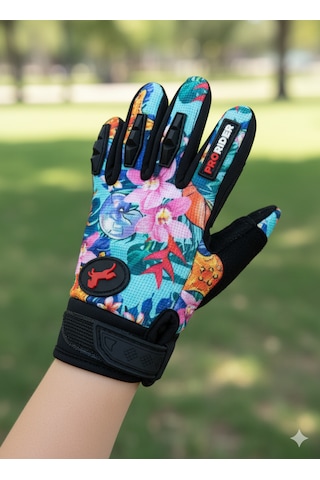 Çocuk Motosiklet & Bisiklet Eldiveni Çiçek Desenli - Güvenli Sürüş Için