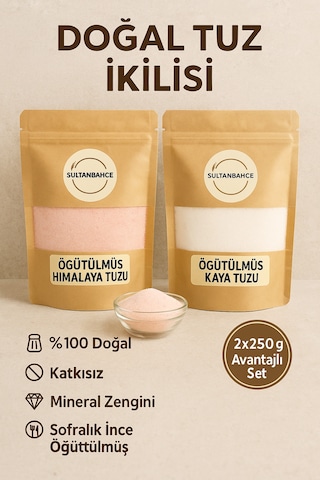 Doğal Tuz İkilisi Himalaya Tuzu & Kaya Tuzu 2 250 Gr - Öğütülülmüş - Sofralık