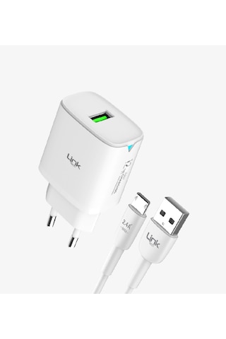 Linktech Micro Usb Şarj Aleti - Beyaz - Telefon Hızlı Şarj Aleti - 12w Micro Usb Kablolu Şarj Cihazı