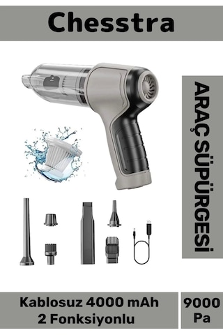 7 Başlıklı Şarjlı Kablosuz 2 Fonksiyonlu 4000 Mah Vakumlu El Süpürgesi Üflemeli Araç Oto Süpürgesi