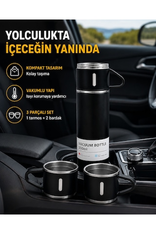 500 Ml Paslanmaz Çelik Termos Seti Sızdırmaz, Vakumlu, Isı Koruma Özellikli, Taşınabilir Termos Ahşap