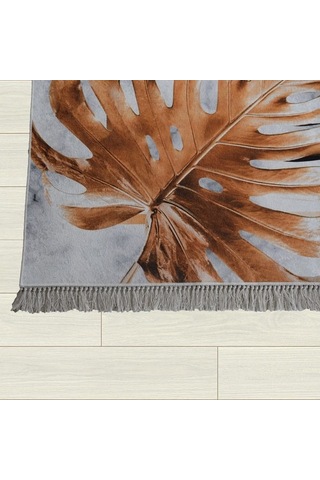 Kaydırmaz Taban Dekoratif Gold Yaprak Model Halı Çok Renkli