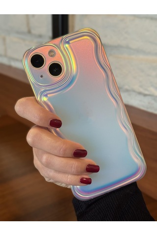 Apple Uyumlu iPhone 15 Plus Zigzaglı Dalgalı Hologram Puf Kılıf