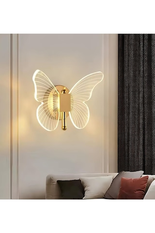 Modern Tasarım Butterfly Aplik Gold Sarı Kelebek Duvar Apliği Gold