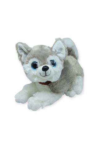 Sesli Peluş Yatan Köpek 25 Cm - Gri Gri