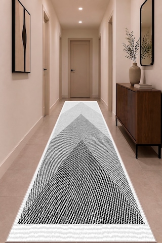 Geometrik Dijital Baskılı Yıkanabilir Kaymaz Taban Antre Hol Halısı Yolluk Modern Dekoratif Halı Gri