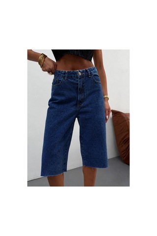 Kene Jeans Lacivert Paça Kesik Uzun Kot/denim Şort Lacivert
