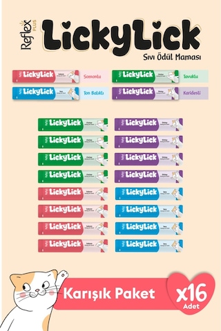 Reflex Plus Lickylick Sıvı Ödül Maması Karışık Paket 15 Gr X 16 Adet