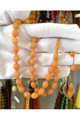 Krem Beyzi Model Sıkma Kehribar Tesbih