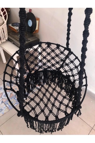 Makrome Özel Örgü Burgu Halatlı Siyah Salıncak Hamak Siyah