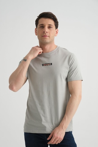 Shooter Sportwear Shooter Erkek T-shirt Minimal Baskılı Pamuklu Kumaş Standart Kalıp Gri