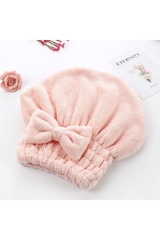 Fortunelane Pembe Kalın Yün Saç Kurutma Şapka - Hızlı Suyu Emici Banyo Saçı Koruması Pembe